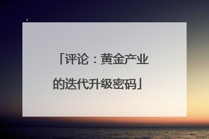 评论：黄金产业的迭代升级密码